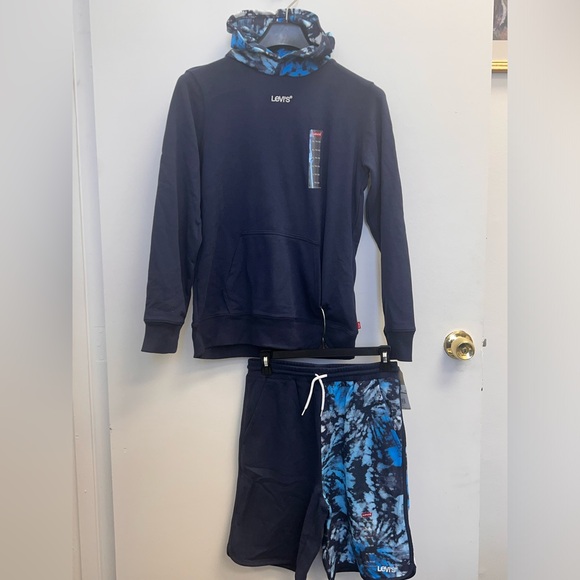 NWT - Levi’s Big Boys Tie Dye Hoodie Sweatshirt + Shorts Set, Blue  - Size XL - Picture 8 of 13